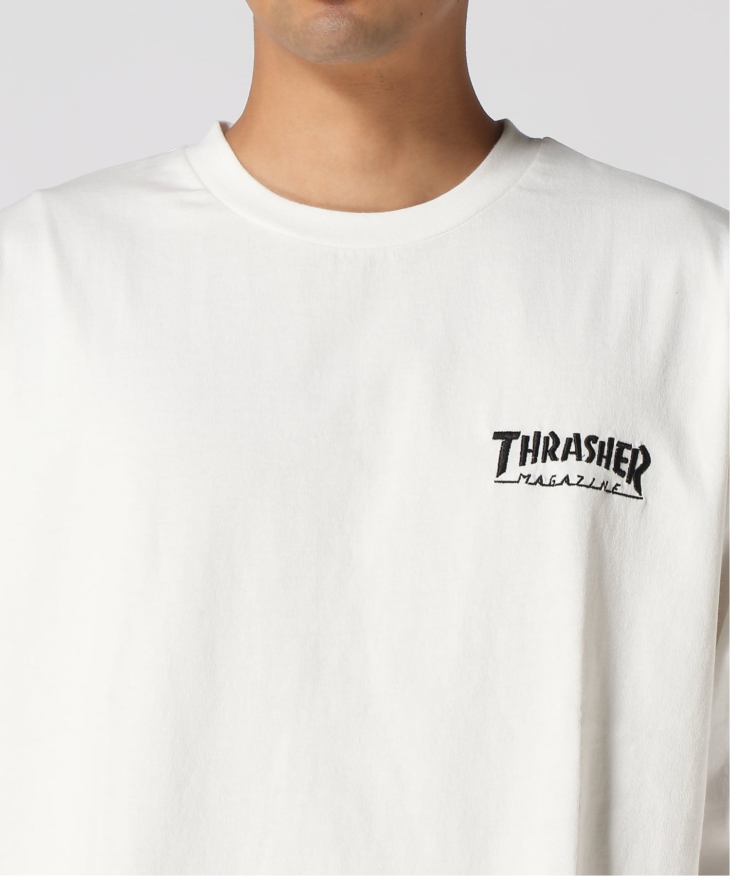 THRASHER THRASHER/(M)ロゴ刺繍 LS TEE 長袖Tシャツ スラッシャー バイ リフルページ トップス カットソー・Tシャツ ホワイト ブラック パープル