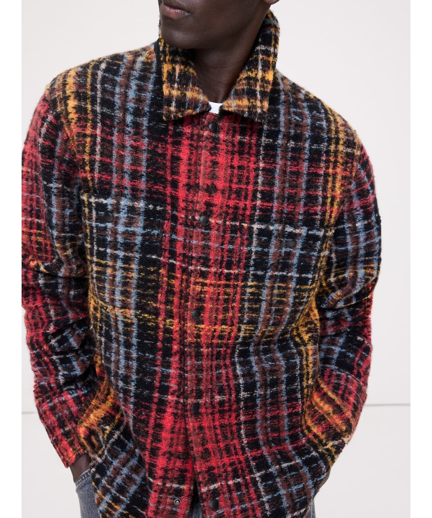 【SALE／40%OFF】BANANA REPUBLIC (M)プレイド ブークレ シャツジャケット バナナ・リパブリック ジャケット・アウター カバーオール・ワークジャケット レッド【送料無料】