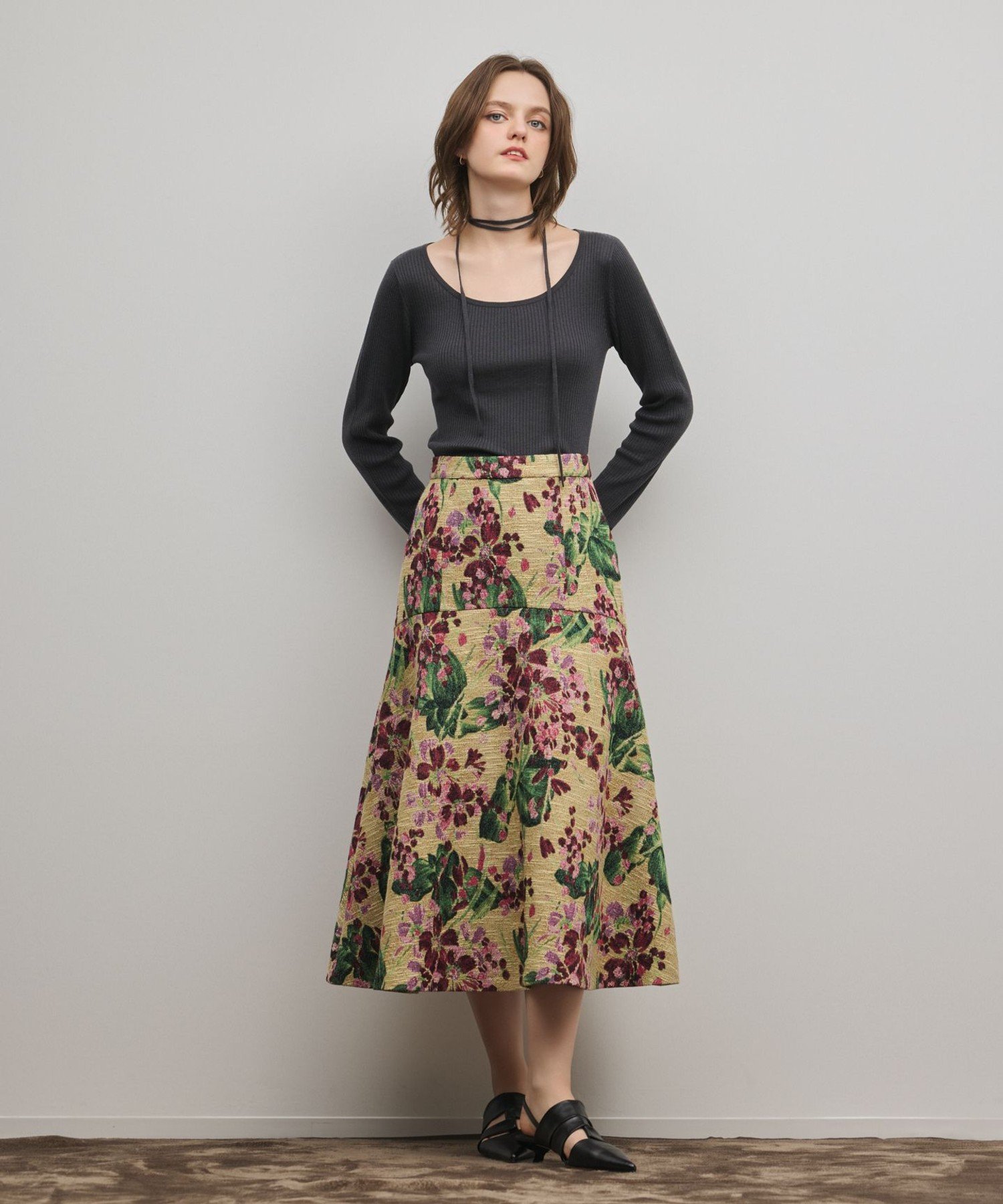 【SALE／40%OFF】GRACE CONTINENTAL フラワージャガードフレアスカート グレースコンチネンタル スカート ロング・マキシスカート ベージュ【送料無料】