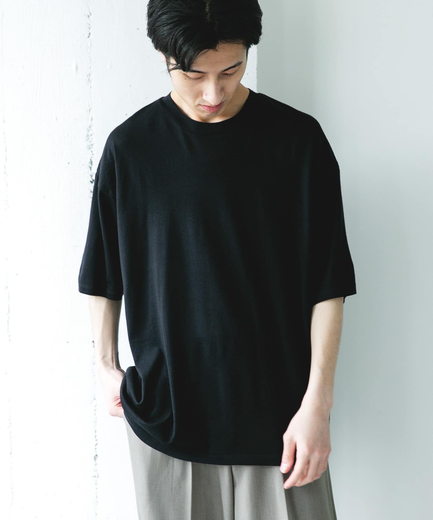 URBAN RESEARCH DOORS PURE WOOL クルーネックショートスリーブTシャツ アーバンリサーチドアーズ トップス カットソー・Tシャツ ブラック グレー【送料無料】