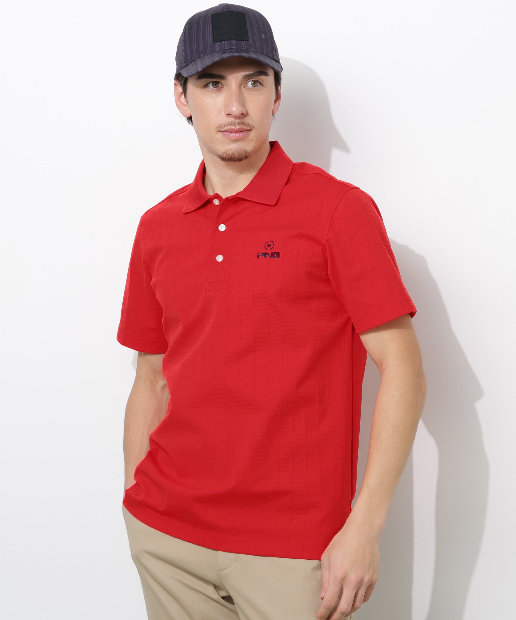 PING APPAREL EPIX変形ストレッチカノコ半袖ポロシャツ ＜NAITVE＞ (MENS) ピン アパレル トップス ポロシャツ ネイビー レッド ホワイト【送料無料】