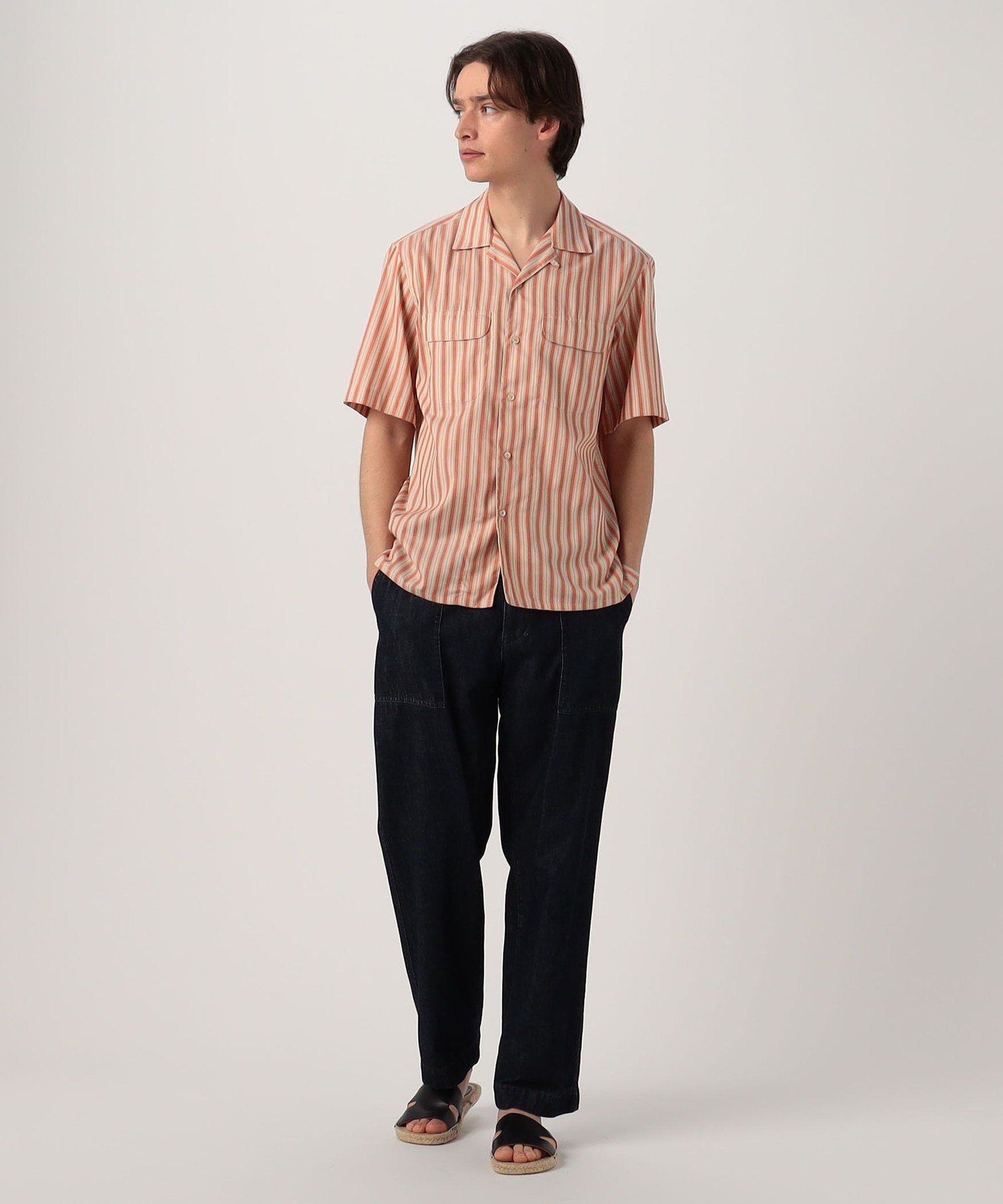 TOMORROWLAND MEN 【別注】Salbatore Piccolo BRYAN コットンレーヨンストライプ オープンカラー ハーフスリーブシャツ トゥモローランド トップス シャツ・ブラウス レッド【送料無料】