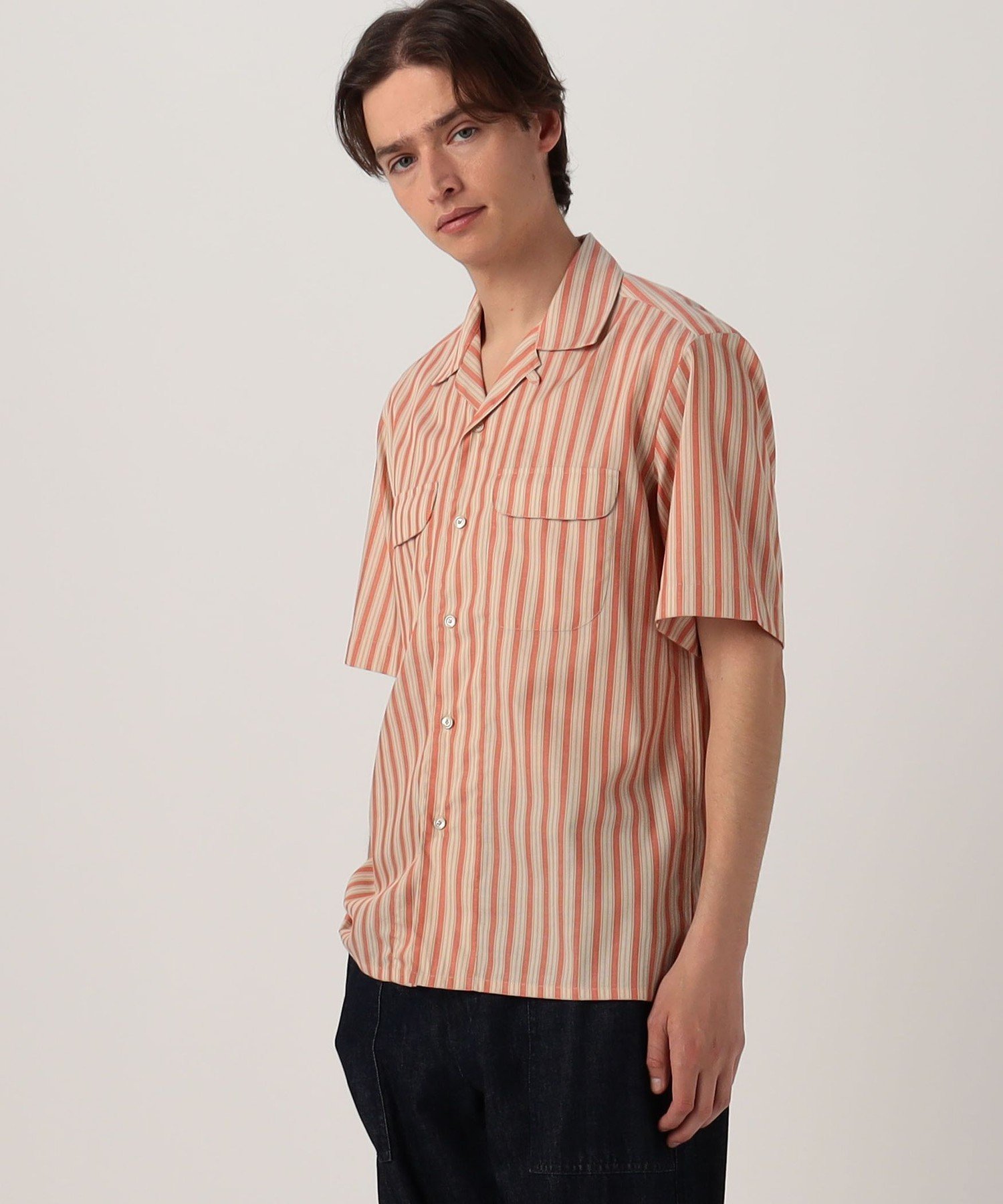 TOMORROWLAND MEN 【別注】Salbatore Piccolo BRYAN コットンレーヨンストライプ オープンカラー ハーフスリーブシャツ トゥモローランド トップス シャツ・ブラウス レッド【送料無料】