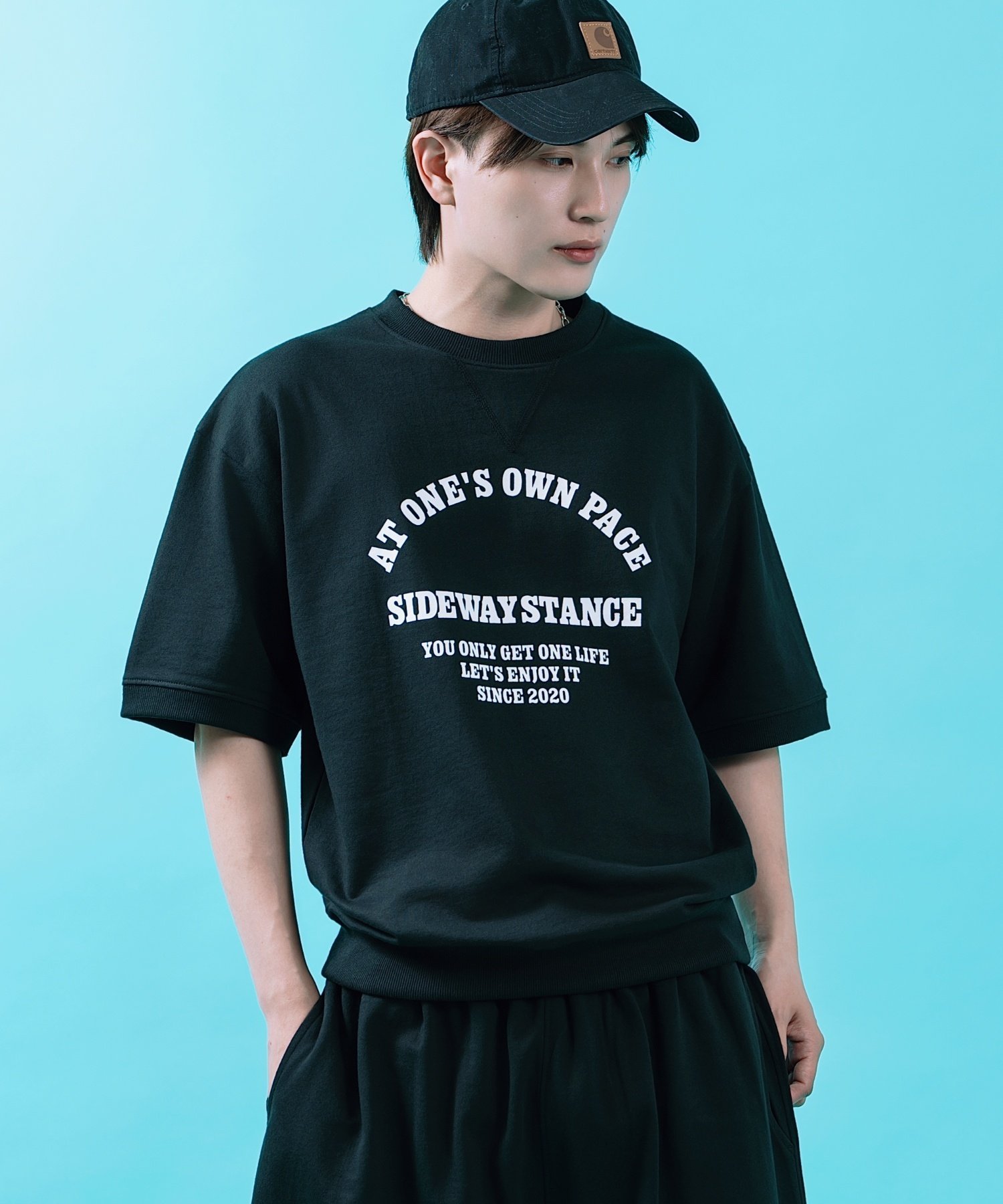 SIDEWAY STANCE SIDEWAY STANCE サイドウェイスタンス カレッジロゴ スウェット 半袖Tシャツ インプローブス トップス カットソー・Tシャツ ブラック ネイビー グレー