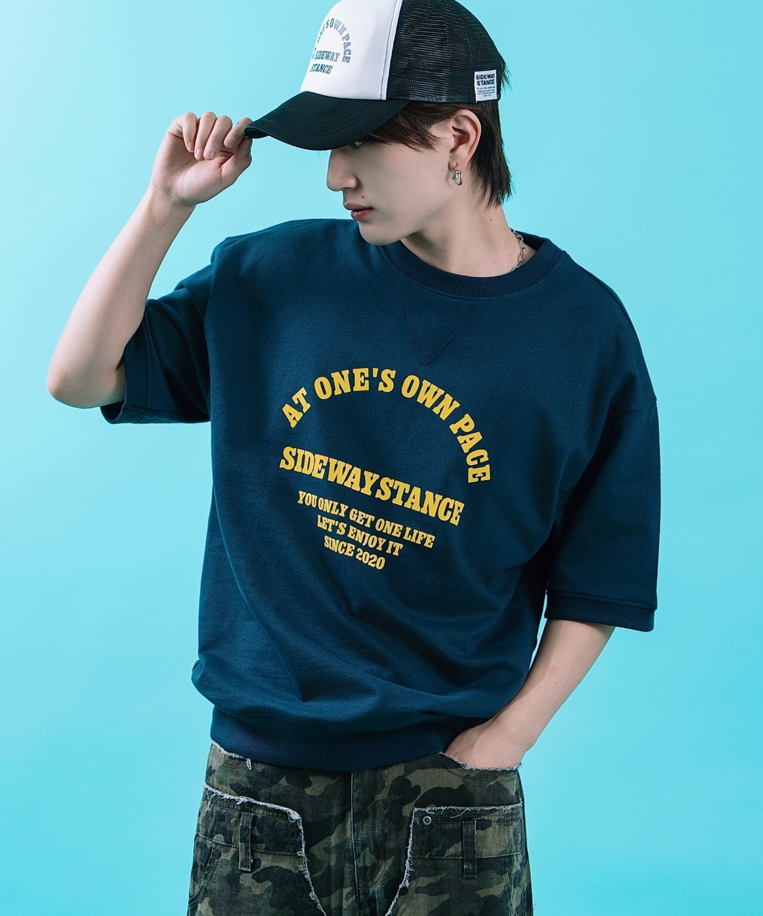 SIDEWAY STANCE SIDEWAY STANCE サイドウェイスタンス カレッジロゴ スウェット 半袖Tシャツ インプローブス トップス カットソー・Tシャツ ブラック ネイビー グレー