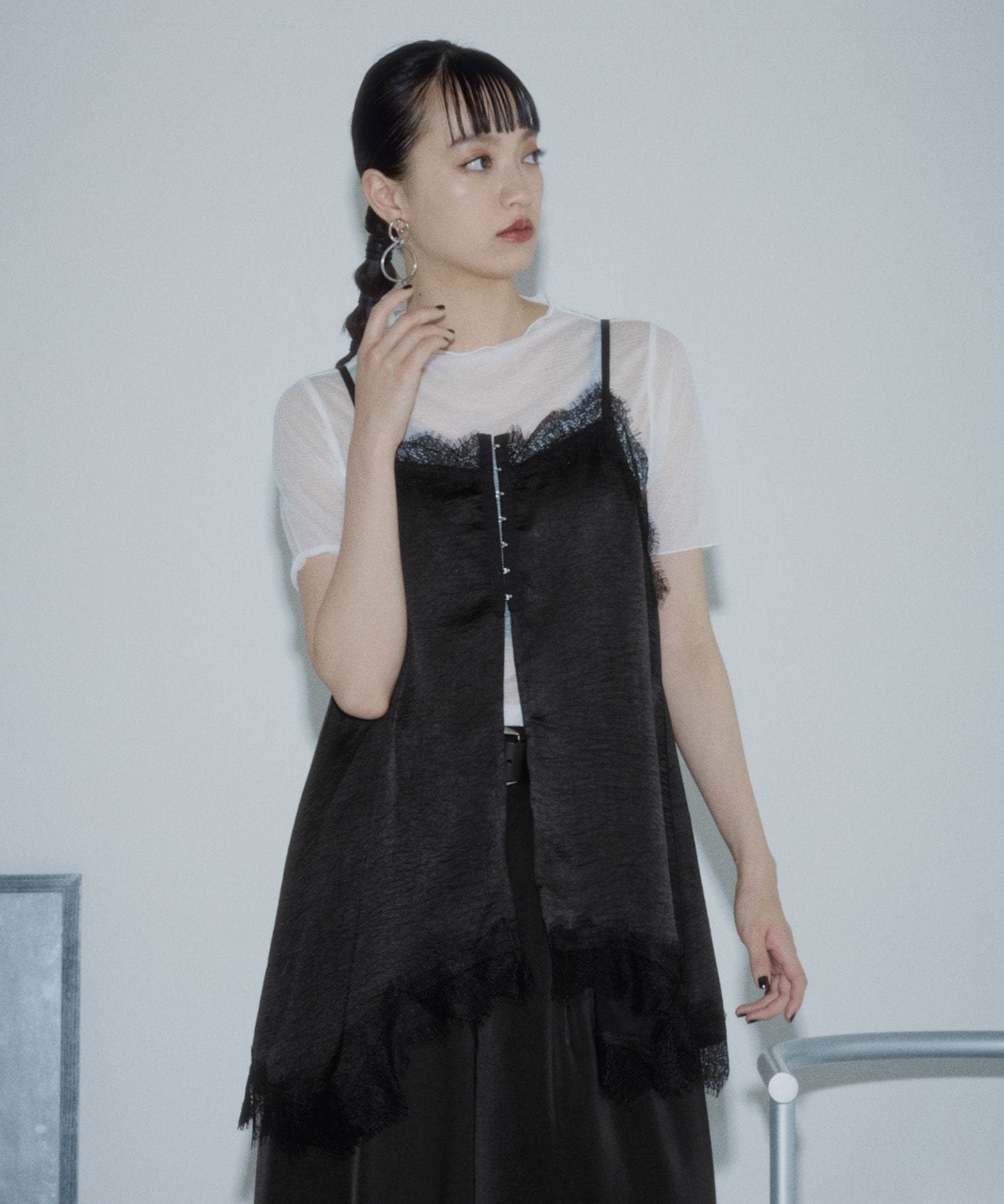 PAGEBOY レースドッキングホックキャミ ページボーイ ワンピース・ドレス チュニック ブラック ホワイト