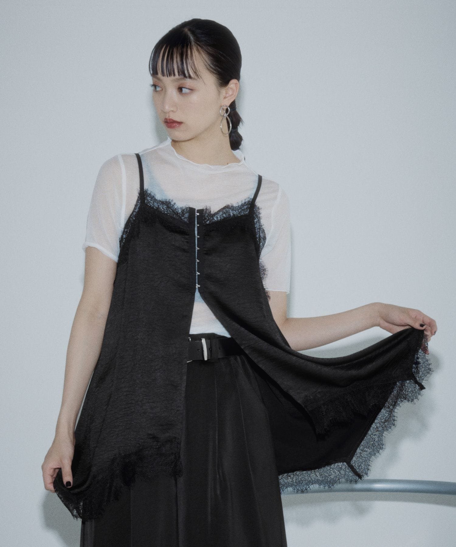 PAGEBOY レースドッキングホックキャミ ページボーイ ワンピース・ドレス チュニック ブラック ホワイト