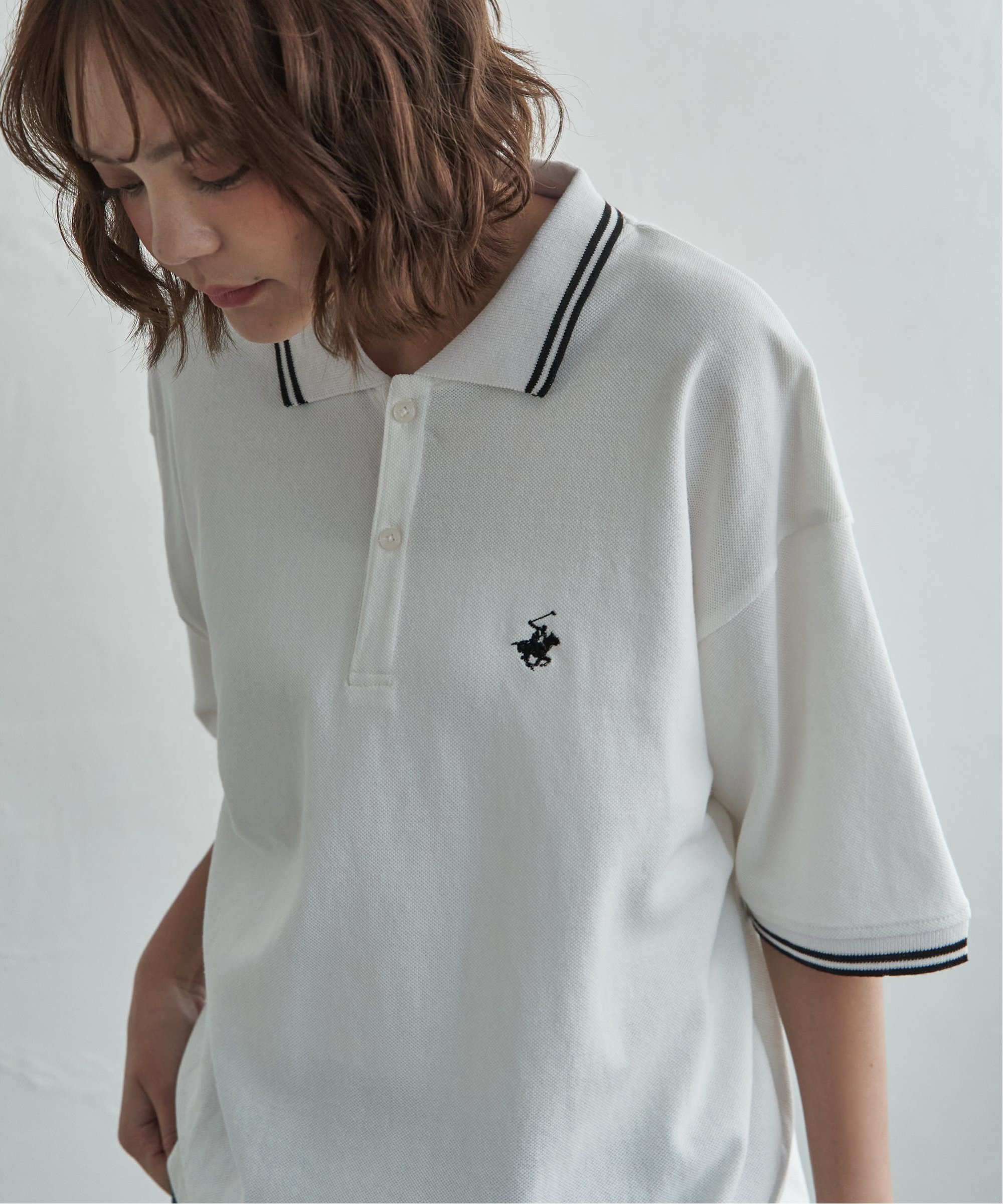 notch. BEVERLY HILLS POLO CLUB ビバリーヒルズポロクラブ リブライン鹿の子ポロ ノッチ トップス カットソー・Tシャツ グリーン ホワイト ブラック