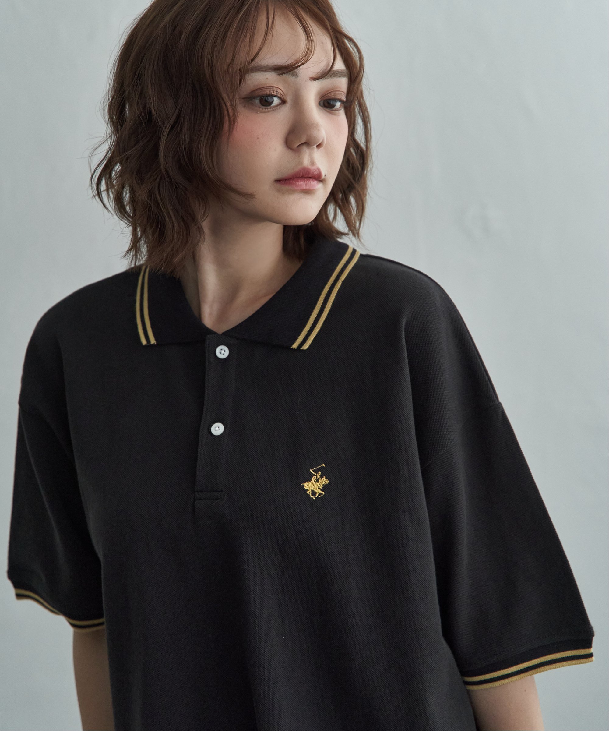 notch. BEVERLY HILLS POLO CLUB ビバリーヒルズポロクラブ リブライン鹿の子ポロ ノッチ トップス カットソー・Tシャツ グリーン ホワイト ブラック