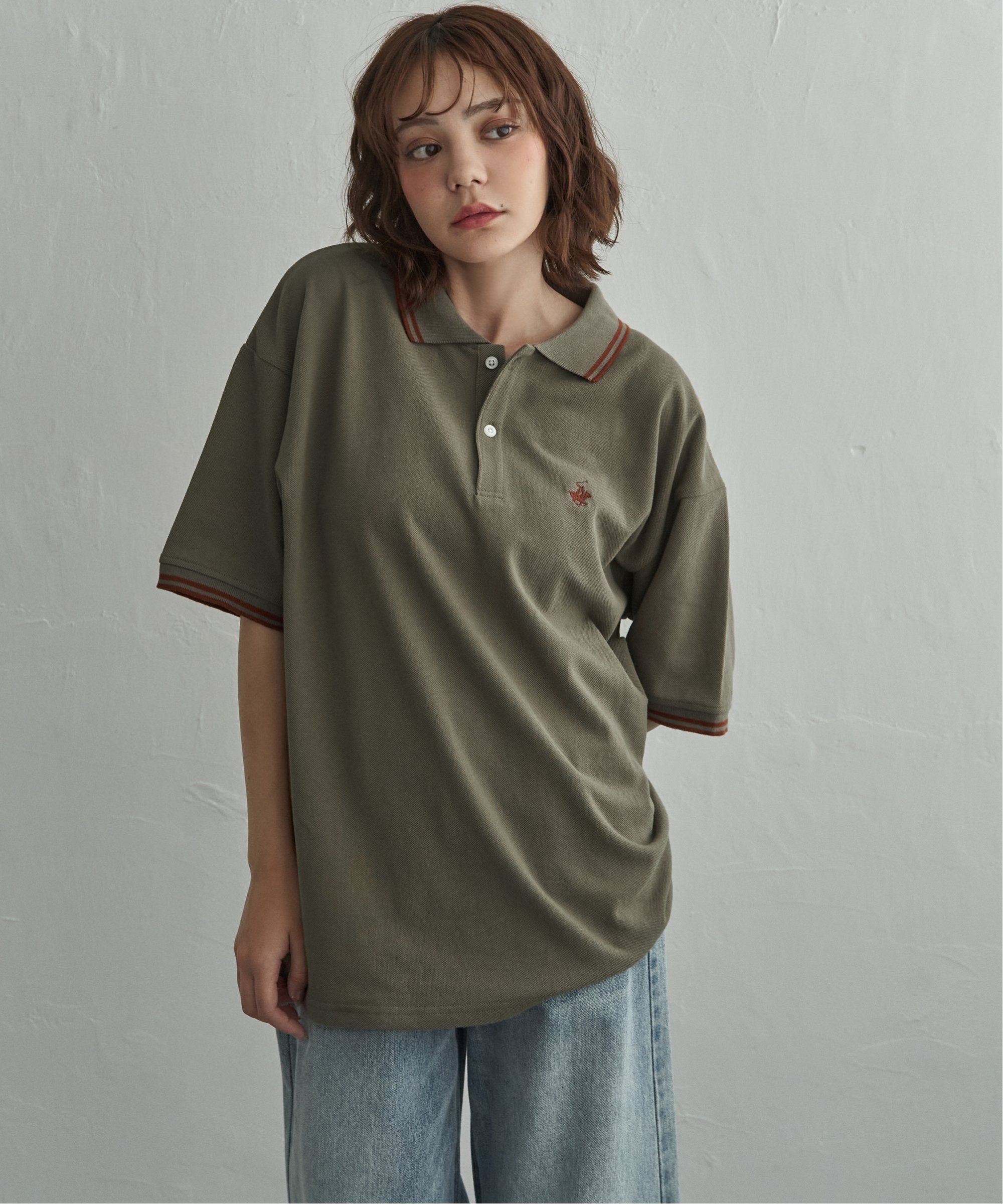 notch. BEVERLY HILLS POLO CLUB ビバリーヒルズポロクラブ リブライン鹿の子ポロ ノッチ トップス カットソー・Tシャツ グリーン ホワイト ブラック