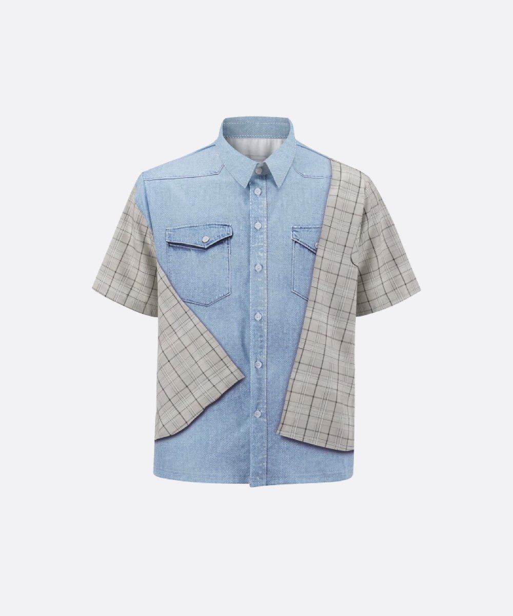 U:UME Illusion Print Panel Shirt ユーム トップス シャツ・ブラウス ブルー