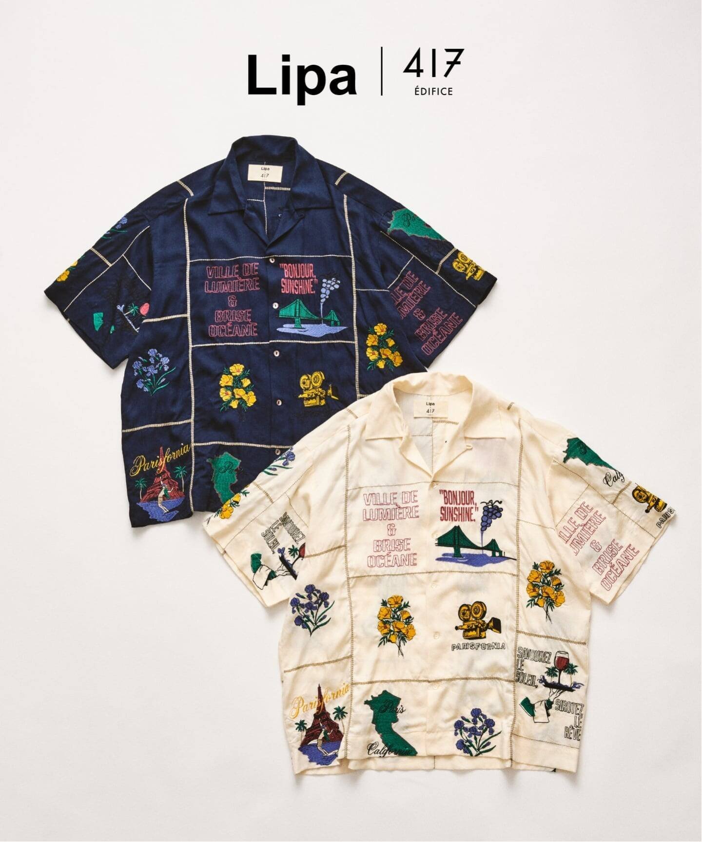 417 EDIFICE LIPA*417 エンブロイダリーシャツ フォーワンセブン エディフィス トップス シャツ・ブラウス ネイビー ベージュ