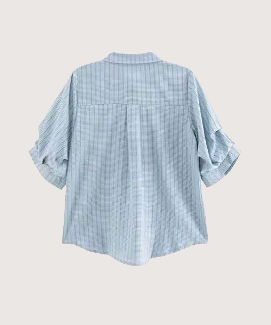 LA POMME petit Wave Design Stripe Shirt/ウェーブデザインストライプシャツ ラポミ・プチ トップス シャツ・ブラウス ブルー