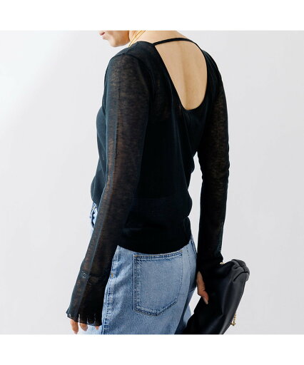【SALE/30%OFF】Rouge vif la cle バックデザインハイゲージシアーニットプルオーバー ルージュ・ヴィフ ラクレ トップス ニット ブラック ブルー【送料無料】 【SALE/30%OFF】Rouge vif la cle バックデザインハイゲージシアーニットプルオーバー ルージュ・ヴィフ ラクレ トップス ニット ブラック ブルー【送料無料】