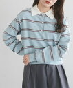 Discoat 【umm.】ボーダーポロニット ディスコート トップス ニット ブルー【送料無料】