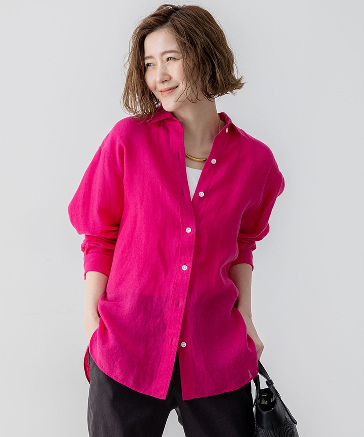 23区 S LIBECO ベーシック シャツ ニジュウサンク トップス シャツ・ブラウス パープル ホワイト ベージュ ネイビー
