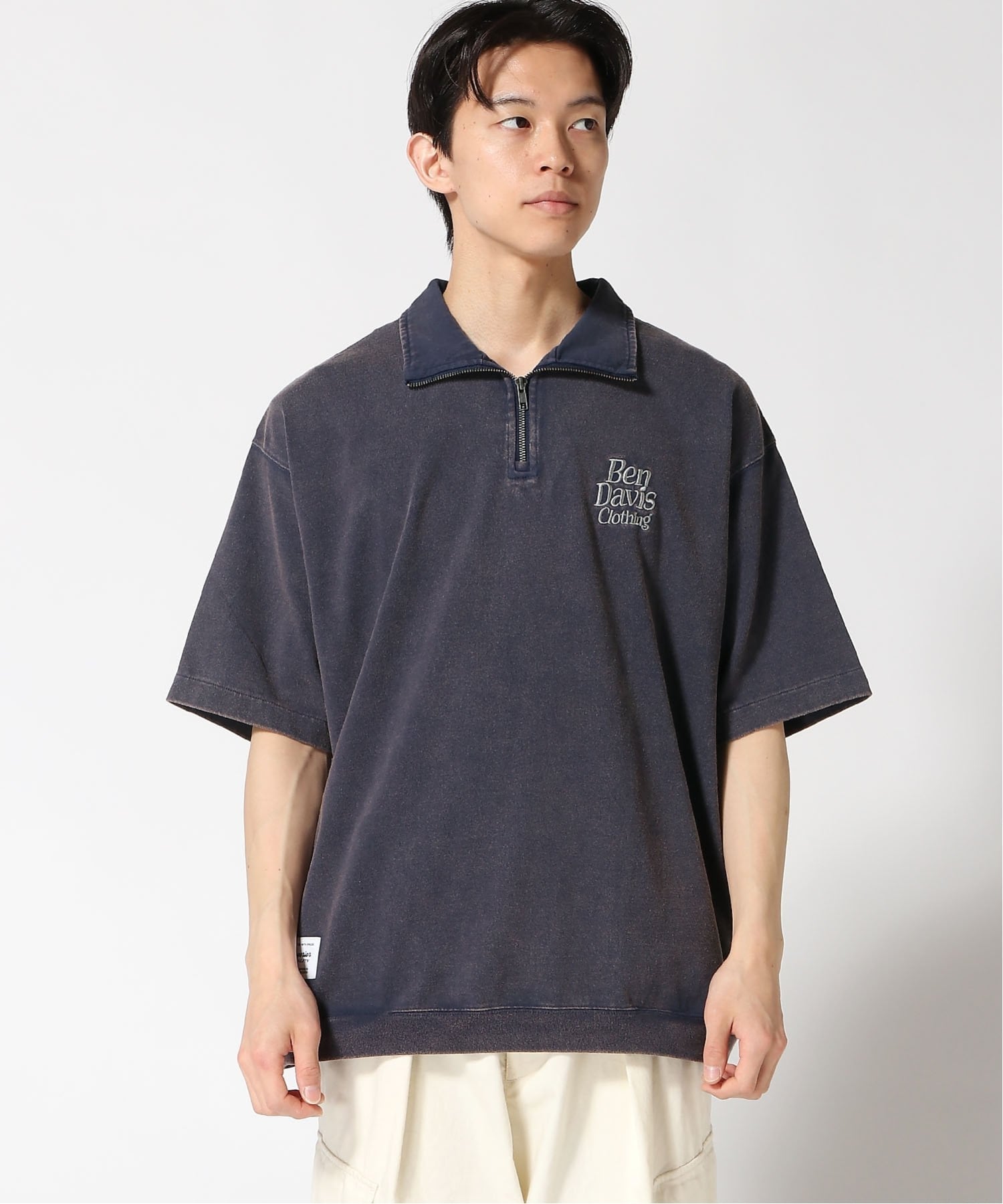 BEN DAVIS/(M)パウダー ブリーチ ハーフジップ ジーンズメイト トップス カットソー・Tシャツ ネイビー ブラック