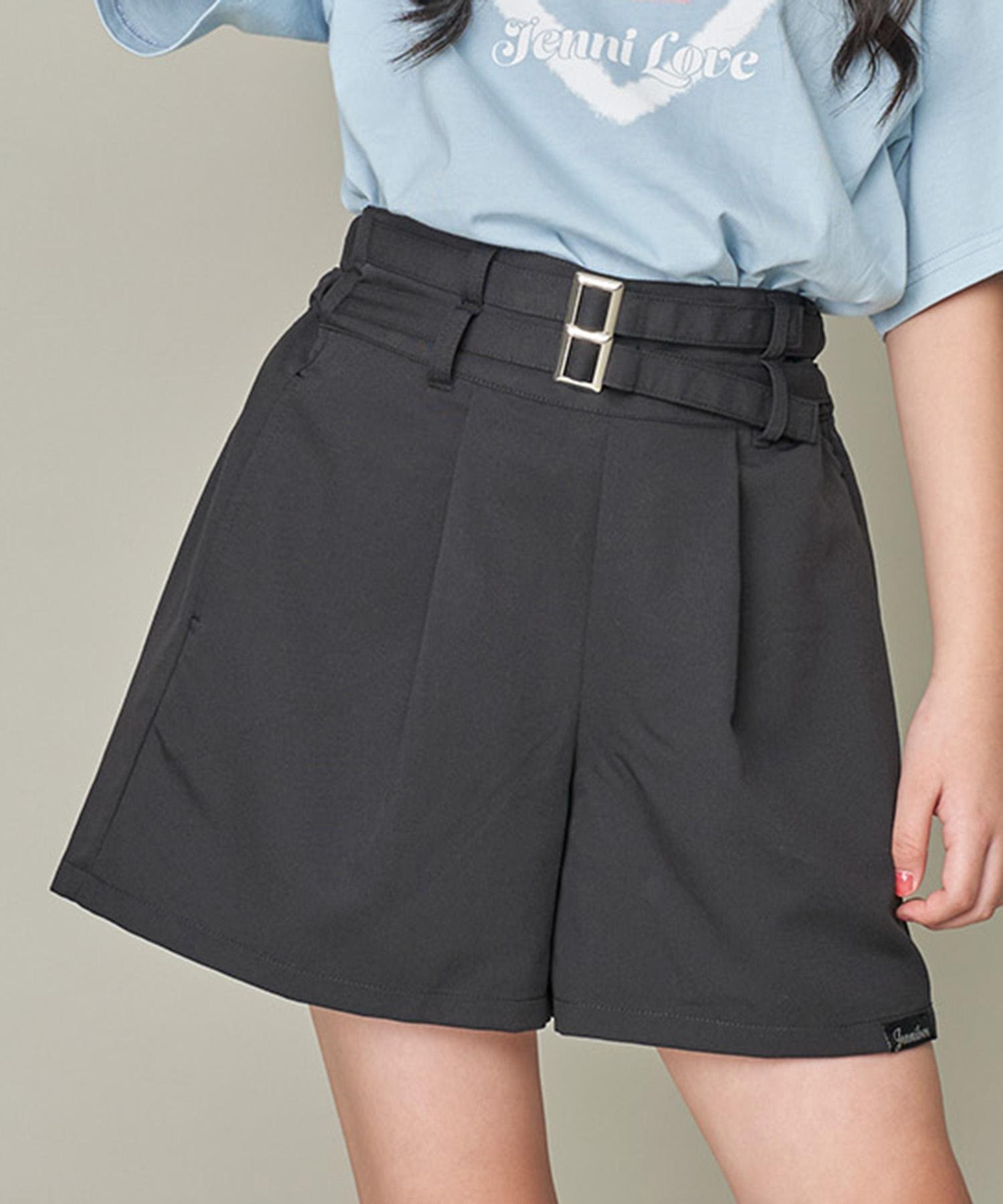 JENNI love 【ウエスト調整可】ダブルベルトショートパンツ ジェニィオンラインショップ パンツ その他のパンツ ブラック カーキグリーン ブルー【送料無料】のサムネイル