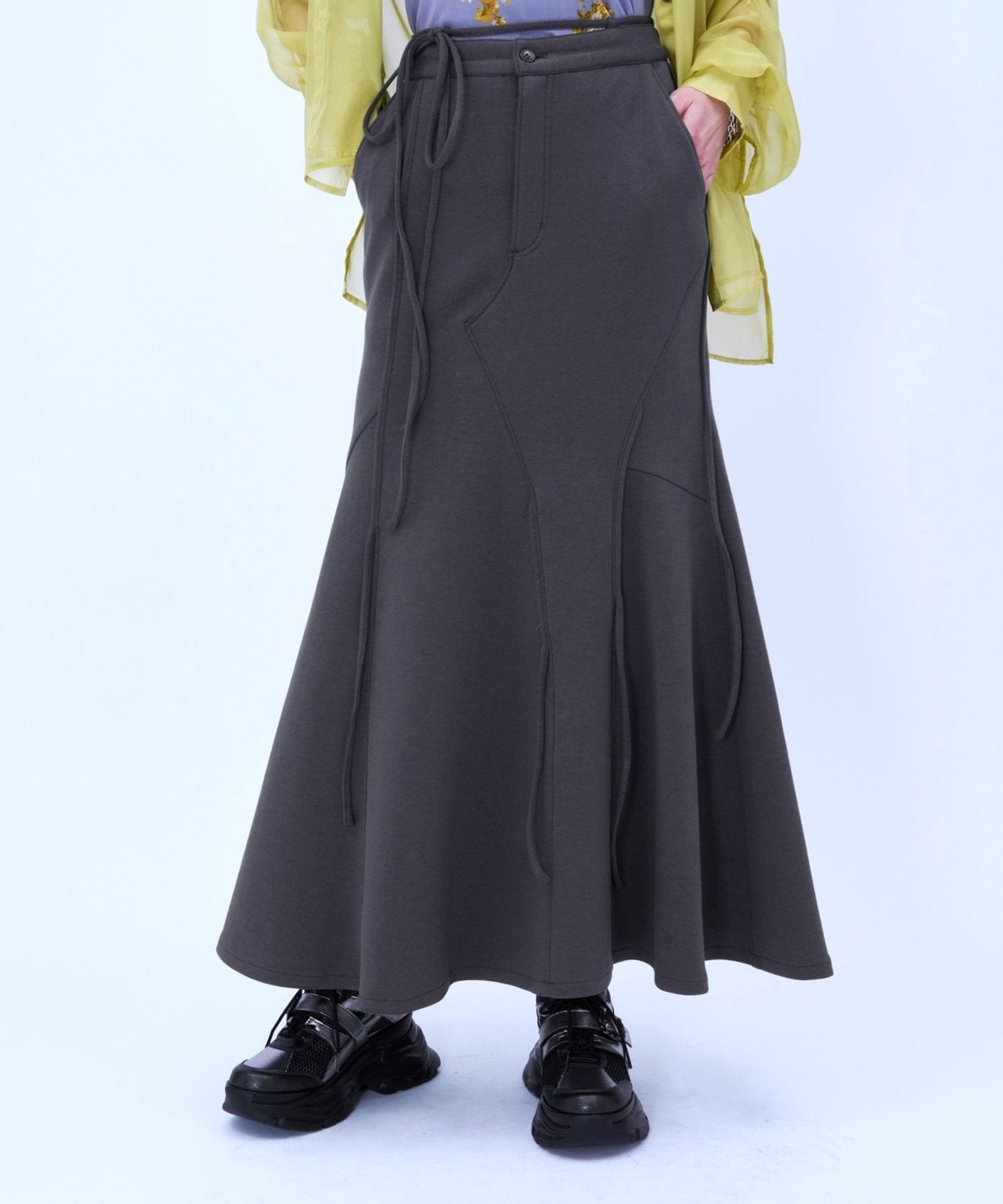 【SALE／56%OFF】HARE アシメストリングポンチマーメードスカート ハレ スカート ロング・マキシスカート ブラック グレー【送料無料】