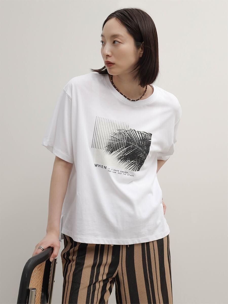 RADIATE ボタニカルフォトプリントTシャツ ラシュッド トップス カットソー・Tシャツ ブラック グレー ホワイト