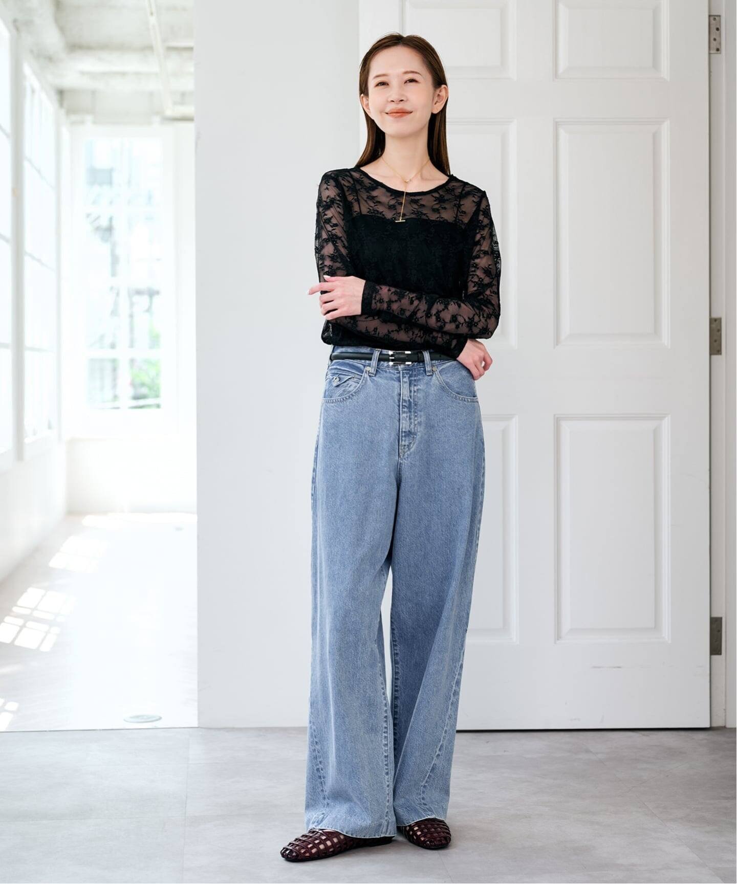U by SPICK&SPAN 《予約》ストレッチレースクループルオーバー ユーバイスピックアンドスパン トップス カットソー・Tシャツ ホワイト ブラック