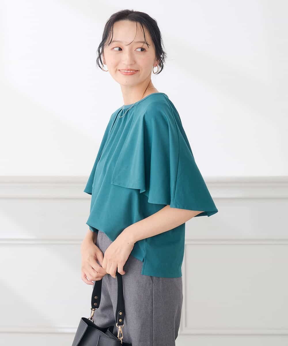 【低身長サイズ】ケープスリーブトップス【UVカット/接触冷感】 アー・ヴェ・ヴェ トップス カットソー・Tシャツ ブラック グリーン