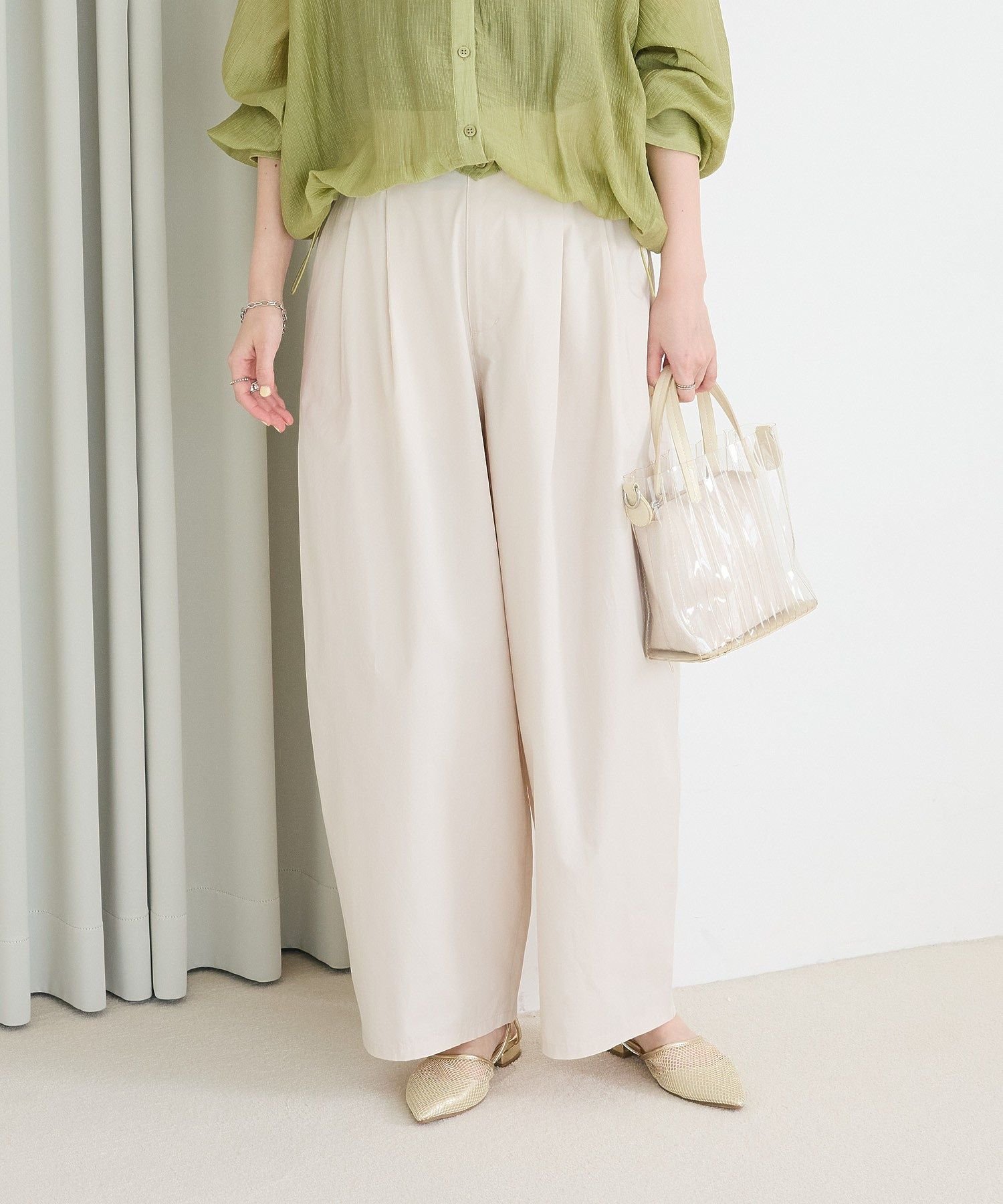 【SALE／30%OFF】Green Parks ・ELENCARE DUE コクーンタックパンツ グリーンパークス パンツ その他のパンツ ブラック カーキグリーン ホワイト【送料無料】のサムネイル