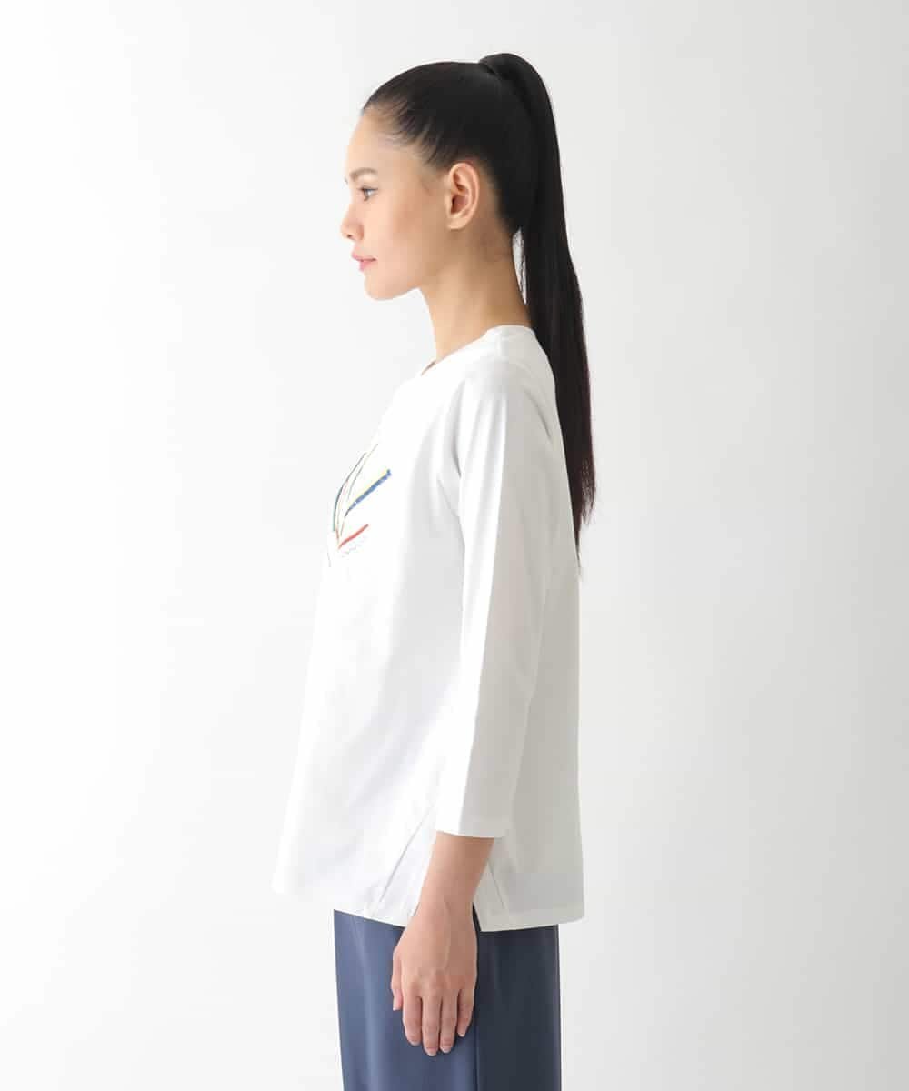 HIROKO BIS クラフト刺繍デザインカットソー /洗える ヒロコ ビス トップス カットソー・Tシャツ ネイビー ホワイト