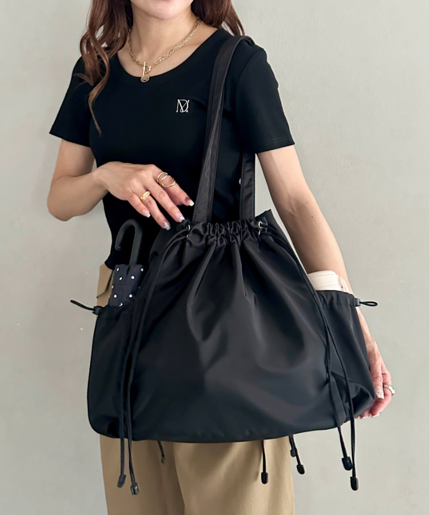 【SALE／20%OFF】MYMOOD. 【A4収納可能◎】2WAYデザインギャザートートバッグ アウトフィッターラボ バッグ トートバッグ ブラック ホワイト【送料無料】