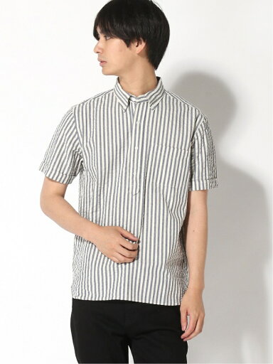 Indigo Seersucker Short-Sleeve Popover Buttondown Shirt 11-01-0750-139: Navy Stripe Indigo Seersucker Short-Sleeve Popover Buttondown Shirt 11-01-0750-139: Navy Stripe