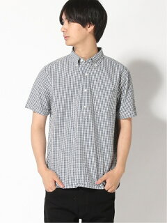 Indigo Seersucker Short-Sleeve Popover Buttondown Shirt 11-01-0750-139: Navy Gingham Indigo Seersucker Short-Sleeve Popover Buttondown Shirt 11-01-0750-139: Navy Gingham