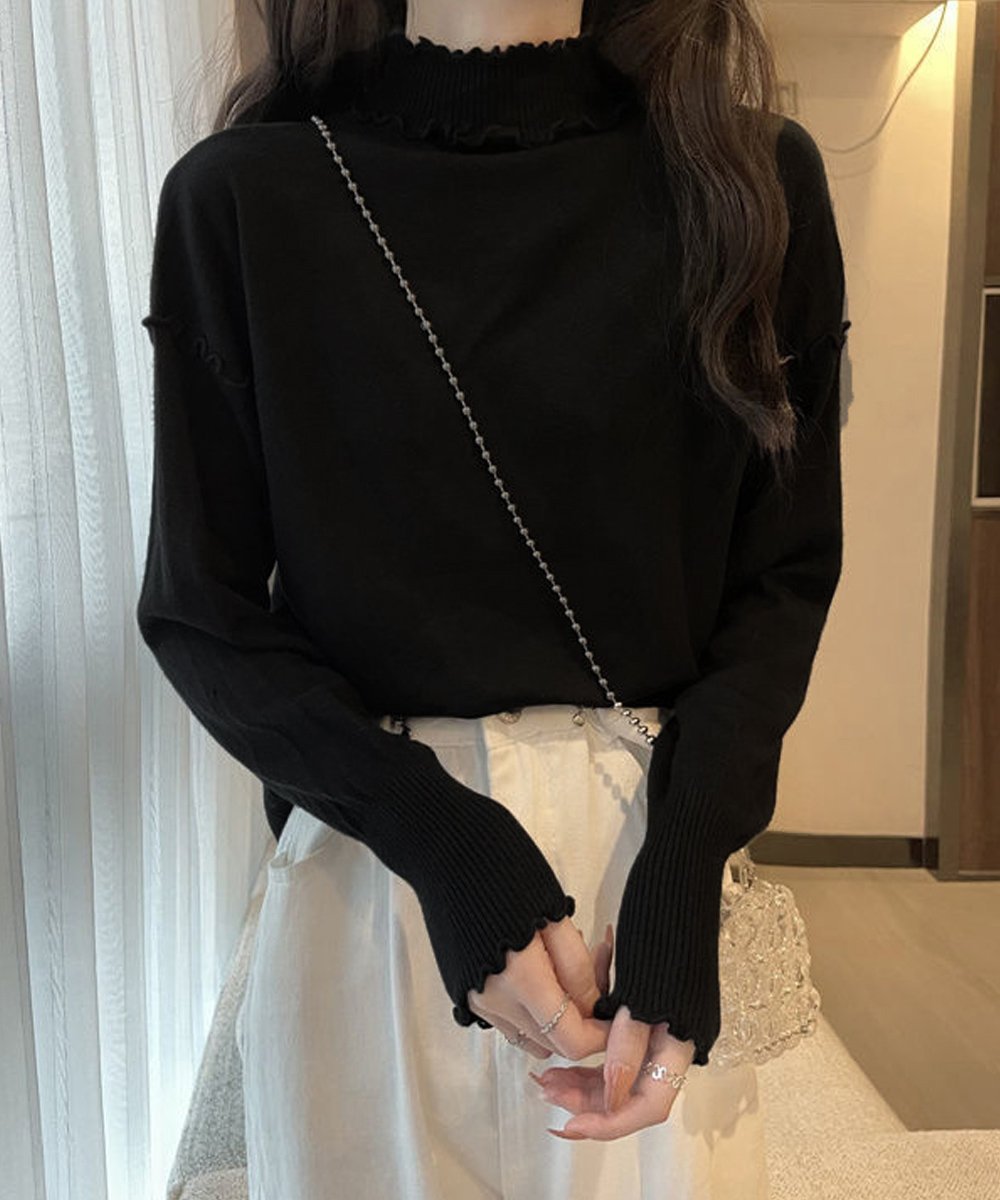 miniministore メロウフリル リブニット プチハイネック ミニミニストア トップス ニット ブルー ピンク パープル ホワイト ブラック イエロー