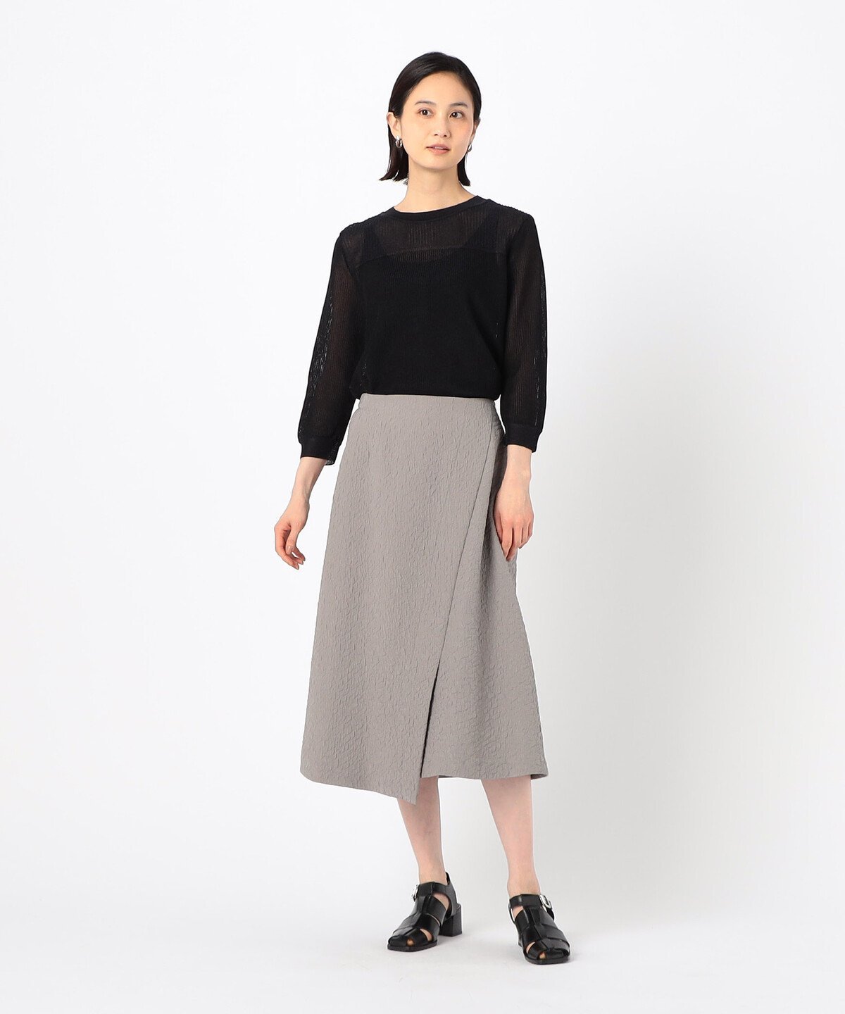 【SALE／60%OFF】Gabardine K.T 風通ジャカード 巻き風スカート コムサ スカート その他のスカート ブラック グレー【送料無料】