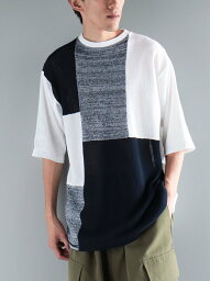 CRAFT STANDARD BOUTIQUE ブロッキング半袖ニットTEE クラフトスタンダードブティック トップス ニット ホワイト ブラック ネイビー【送料無料】