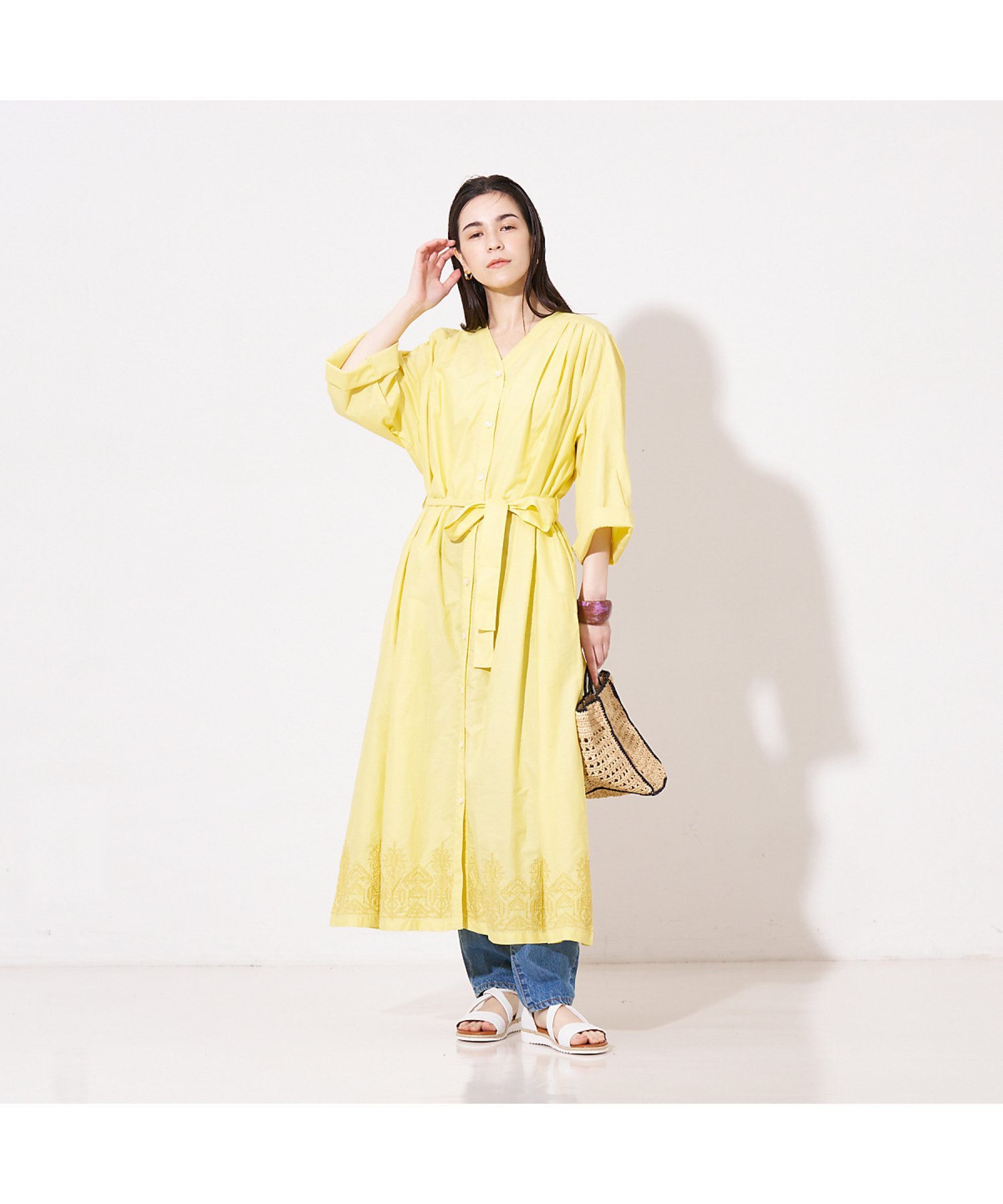 collex エンブロイダリーガウンワンピース コレックス ワンピース・ドレス シャツワンピース イエロー ブラック【送料無料】