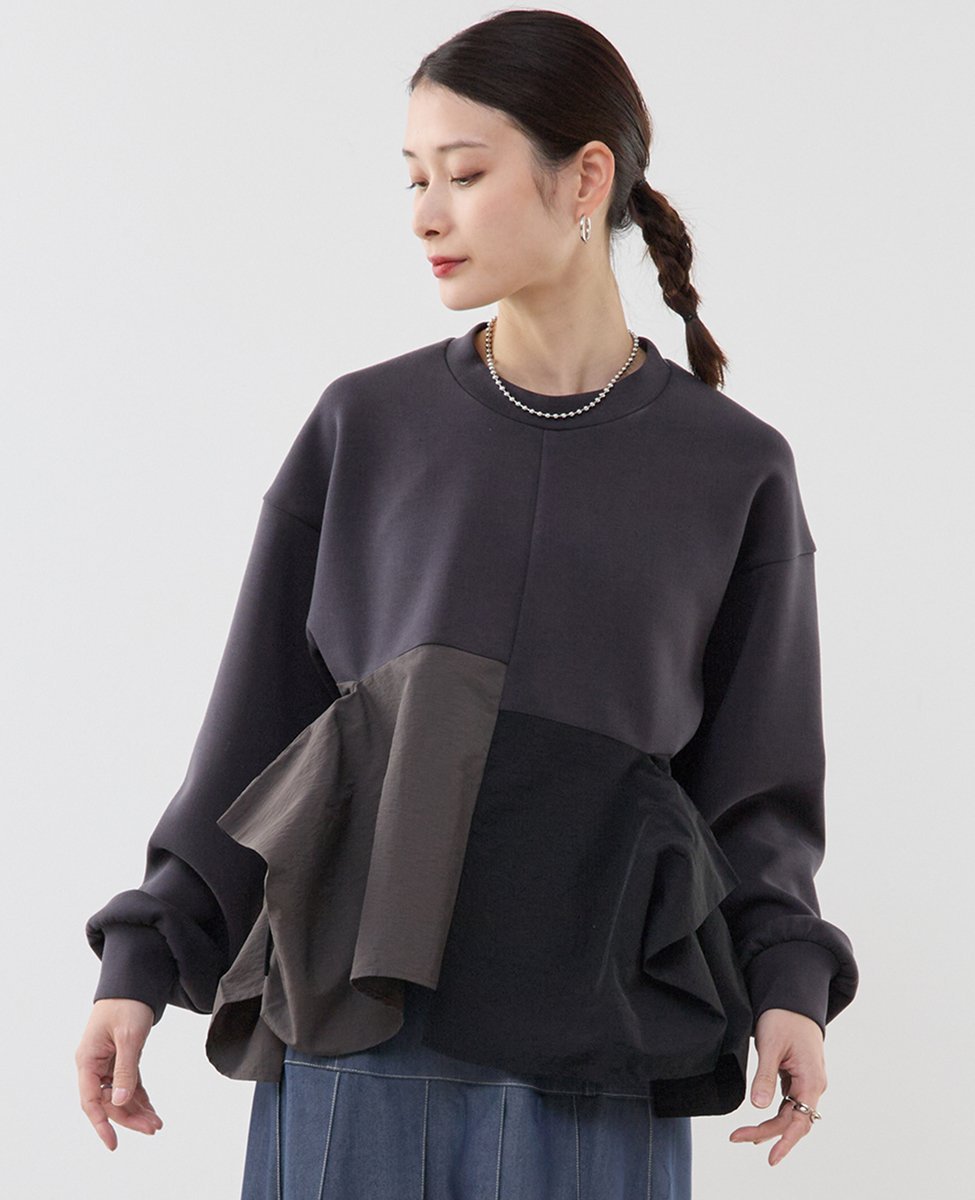 Soffitto 異素材使いプルオーバー ソフィット トップス カットソー・Tシャツ ホワイト ブラック グレー