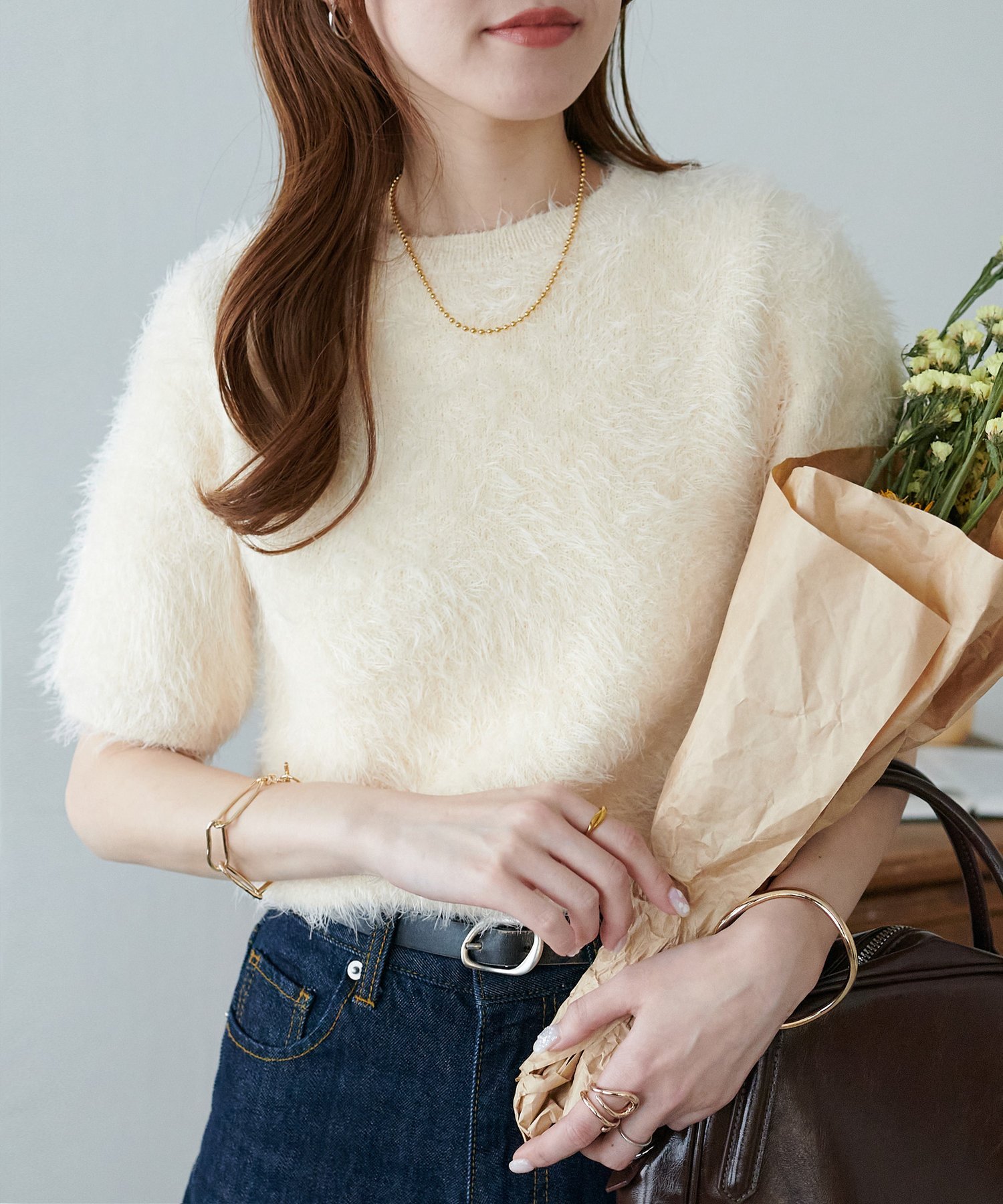 Discoat ライトフェザーヤーン半袖プルオーバー ディスコート トップス ニット ホワイト グレー【送料無料】のサムネイル