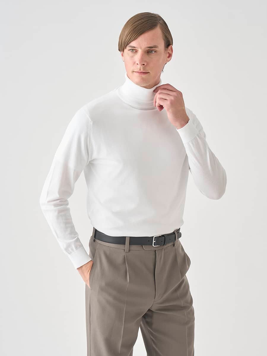 JOHN SMEDLEY タートルネック長袖コットンニットプルオーバー ｜ S4751 ｜ 30G MODERN FIT ジョンスメドレー トップス ニット ホワイト【送料無料】