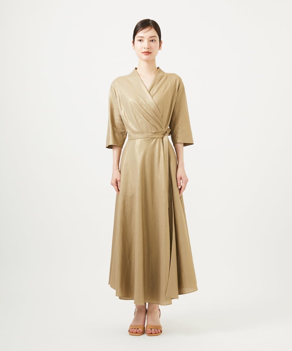 Sybilla 【メディア着用】メタリックリネンカシュクールドレス シビラ ワンピース・ドレス ワンピース ゴールド ホワイト