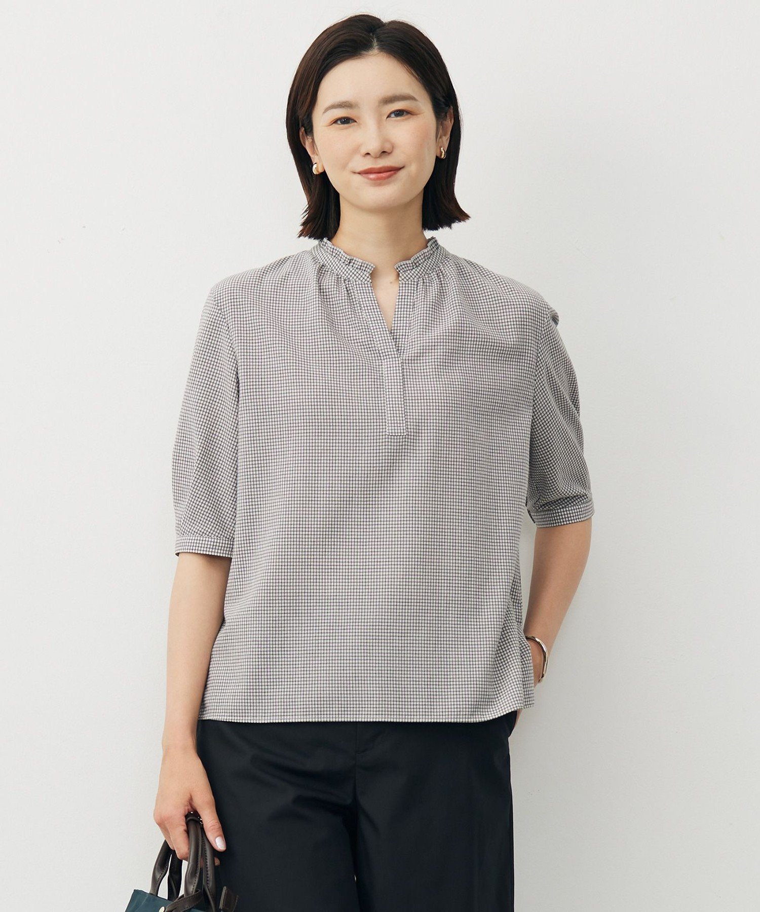 J.PRESS LADIES L 【洗える】SHEER ギンガム スキッパー ブラウス ジェイプレス トップス シャツ・ブラウス ホワイト