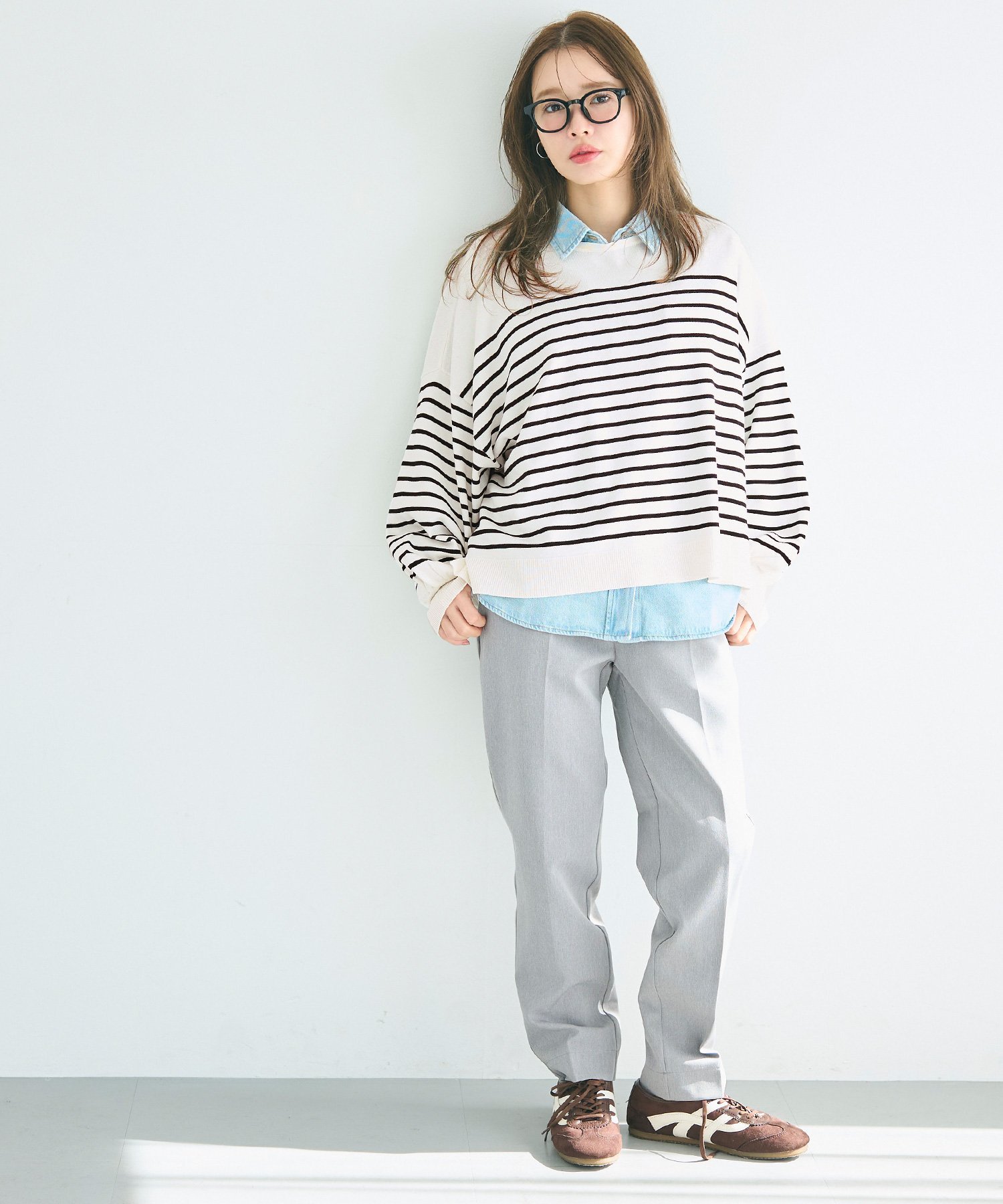 coca シャリ感ボーダーニットトップス コカ トップス カットソー・Tシャツ ブルー ブラック