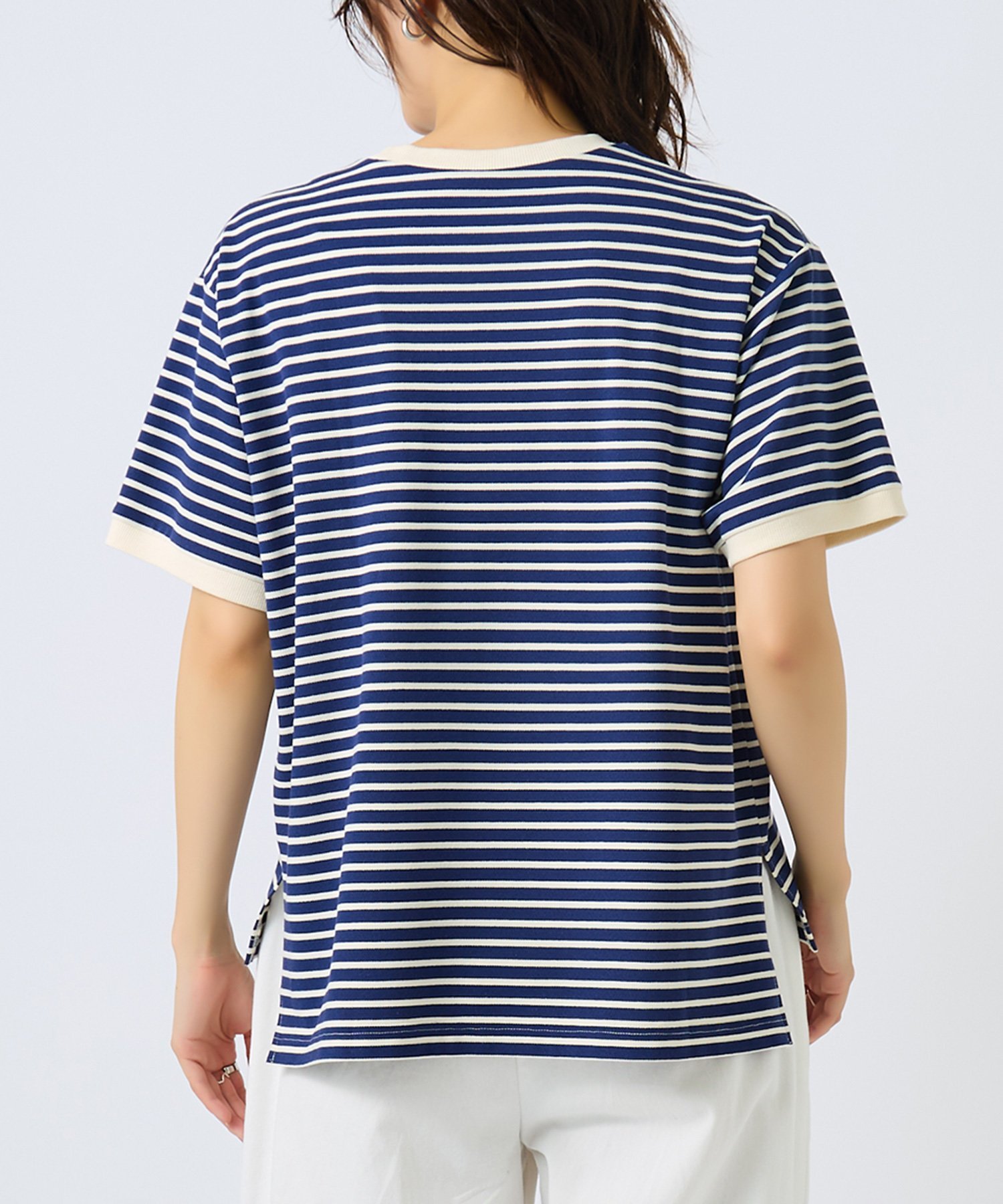 【綿混】ボーダー柄半袖Tシャツ レディース ギャルリ イチハチキュウロク バイ グンゼ トップス カットソー・Tシャツ ホワイト