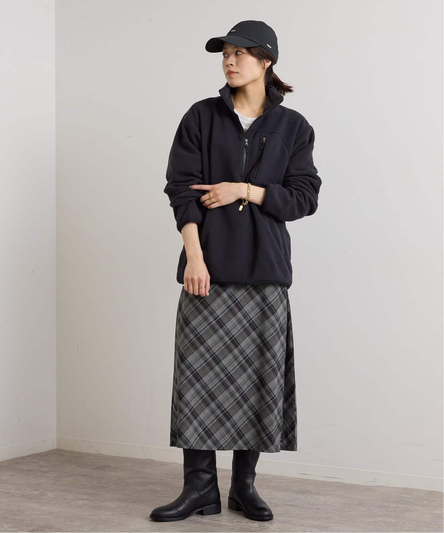 U by SPICK&SPAN 《予約》トロチェックセミフレアスカート ユーバイスピックアンドスパン スカート ロング・マキシスカート ブラウン グレー