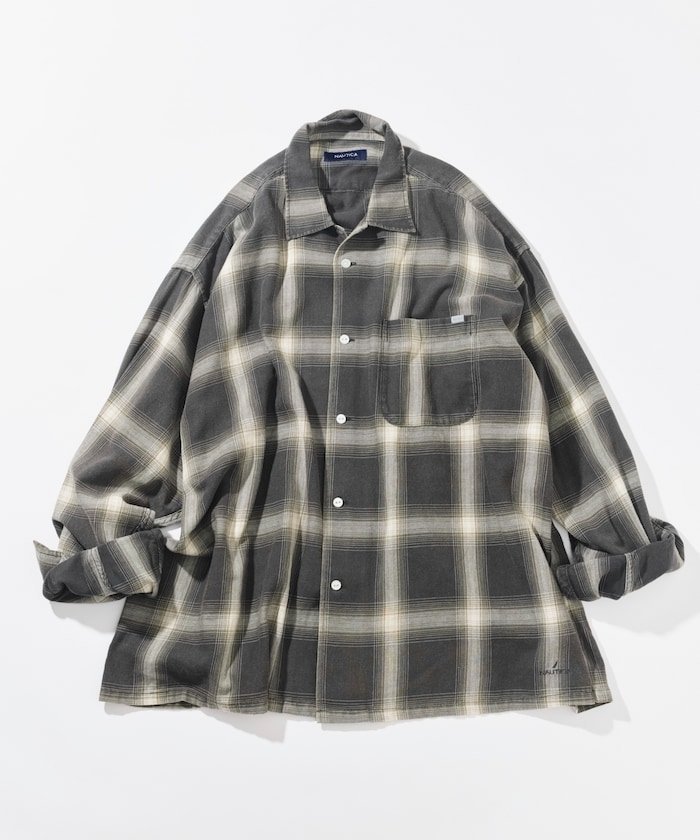 NAUTICA ブリーチ オンブレ L/S オープンカラーチェックシャツ フリークスストア トップス シャツ・ブラウス グリーン ネイビー ブラウン