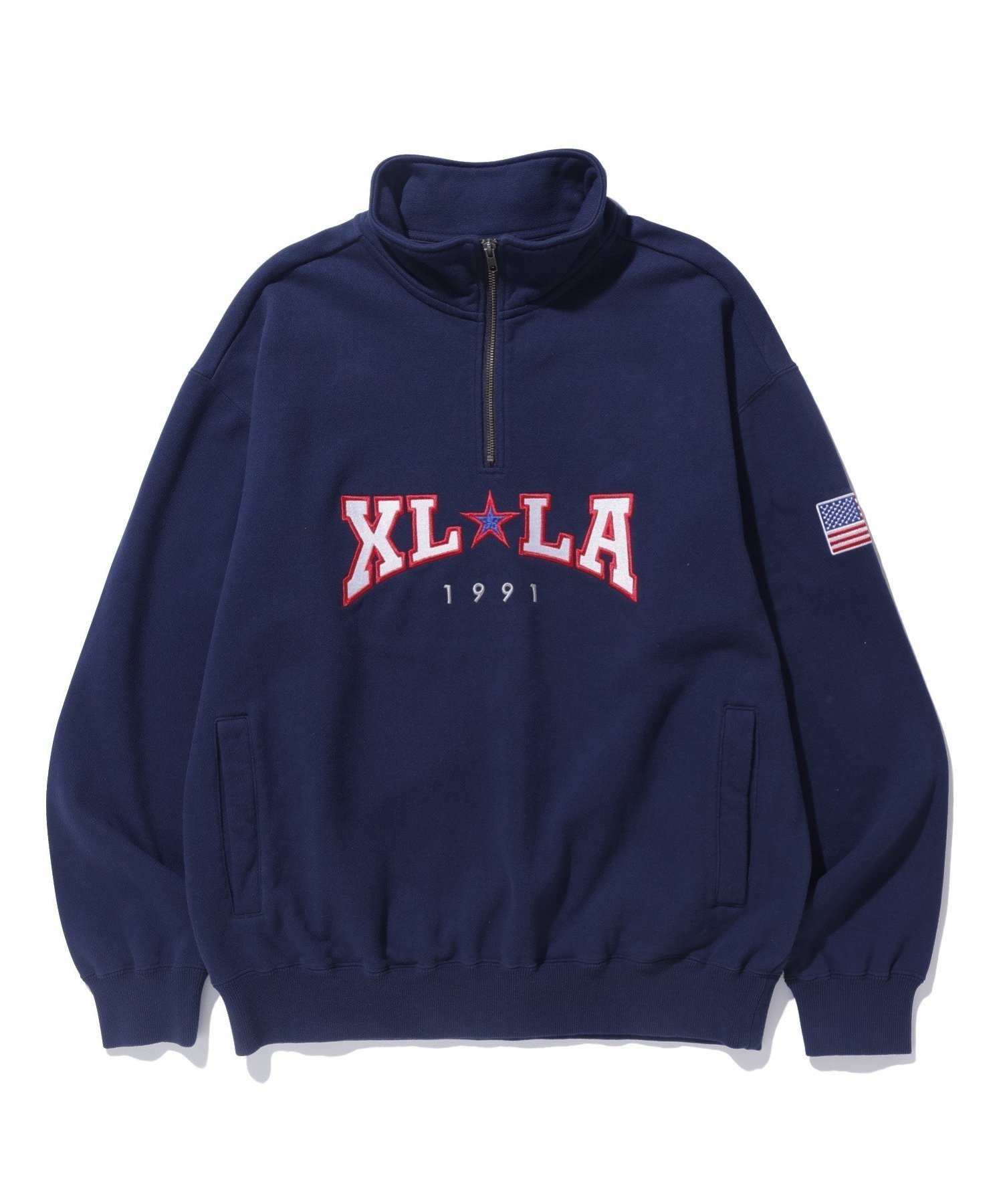 エクストララージ パーカー メンズ XLARGE XLLA HALF ZIP SWEATSHIRT スウェット トレーナー XLARGE エクストララージ トップス パーカー・フーディー ネイビー ホワイト【送料無料】