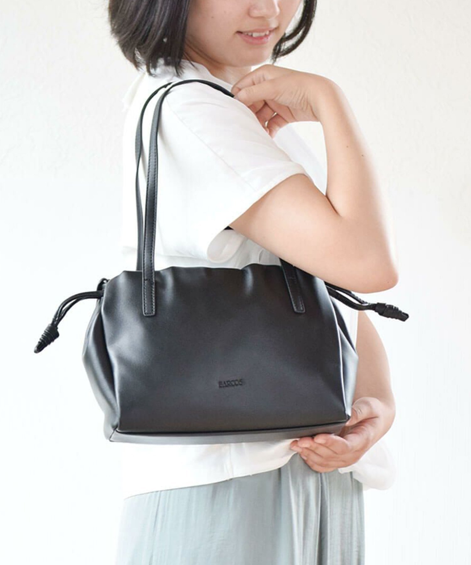 BARCOS 【BARCOS】巾着型スムースレザーハンドバッグ バルコス バッグ ハンドバッグ イエロー ホワイト ブラック【送料無料】