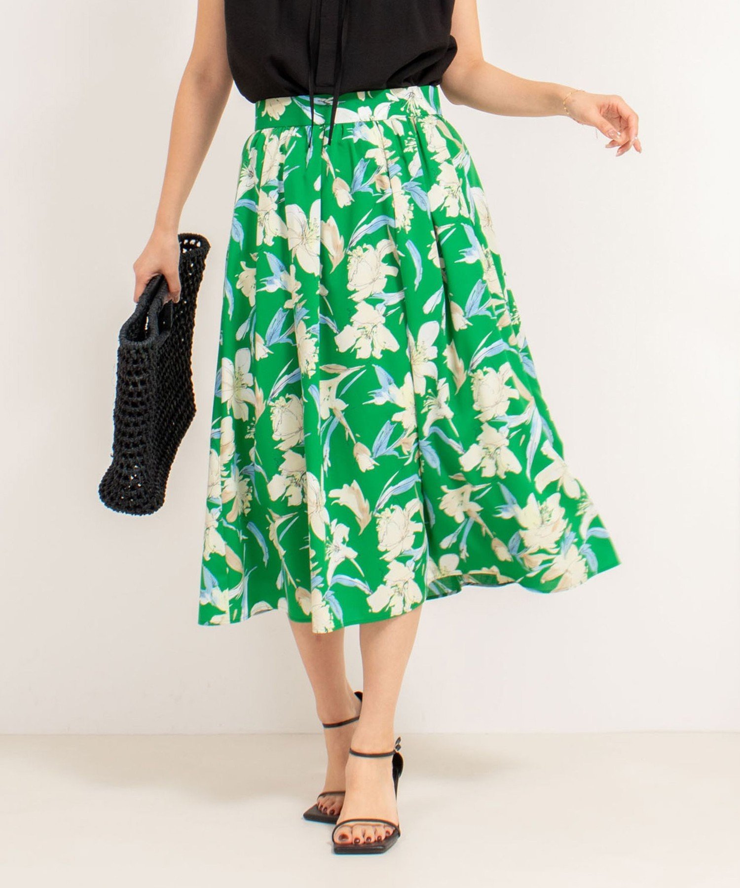 【SALE／40%OFF】NOLLEY'S ウォッシャブルフラワープリントスカート ノーリーズ スカート その他のスカート グリーン【送料無料】のサムネイル