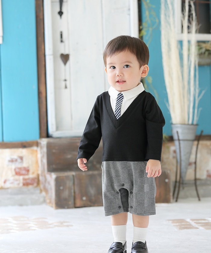 BACKYARD FAMILY Aenak フォーマルVネックロンパース ローラ マタニティウェア・ベビー用品 ロンパース・カバーオール ブラック グレー