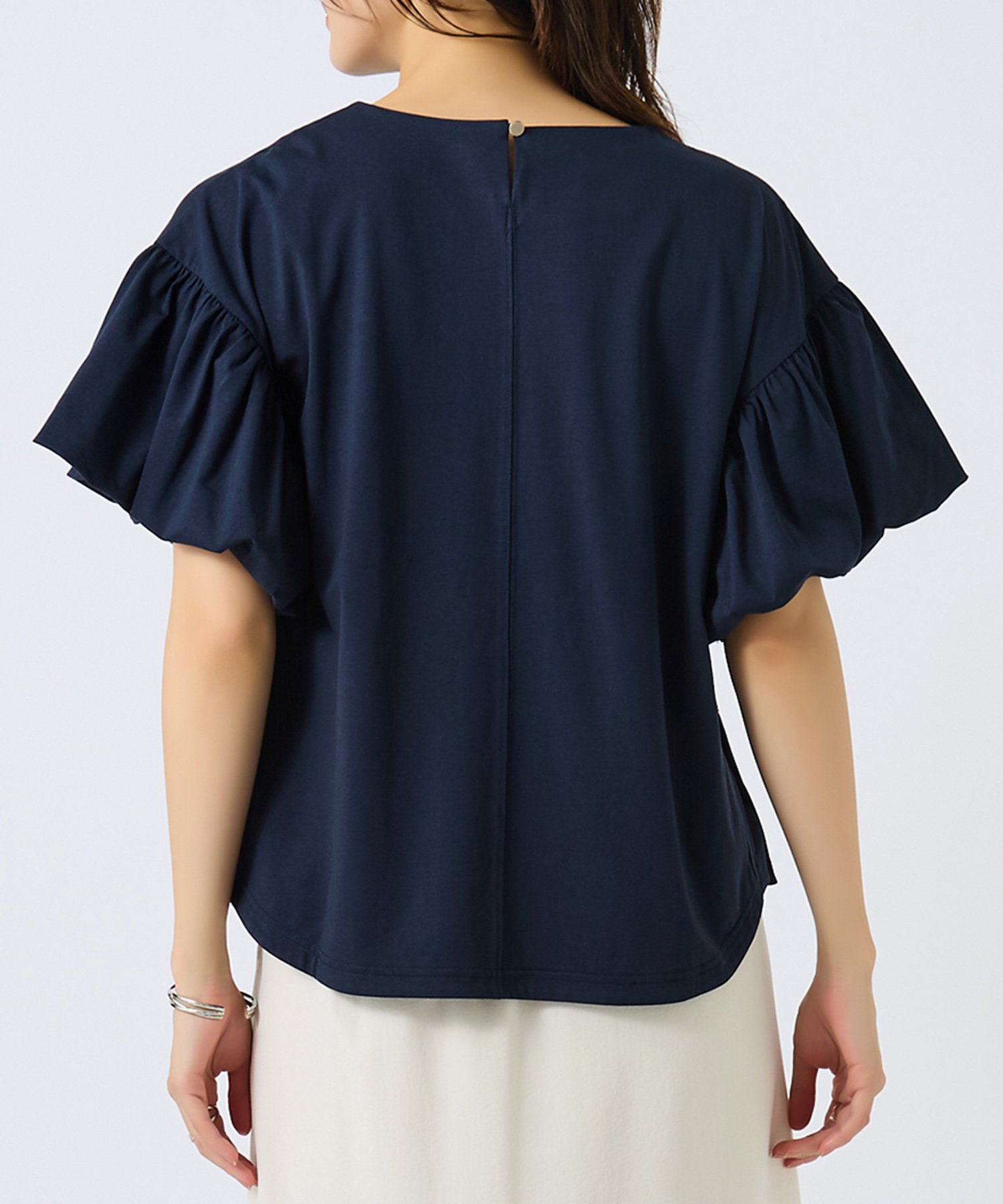 【綿レーヨン】半袖パフスリーブカットソー レディース UV対策 ギャルリ イチハチキュウロク バイ グンゼ トップス カットソー・Tシャツ ホワイト