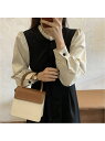 【SALE/35%OFF】JUNOAH パフスリーブドッキングワンピース ジュノア ワンピース・ドレス ワンピース ブラック